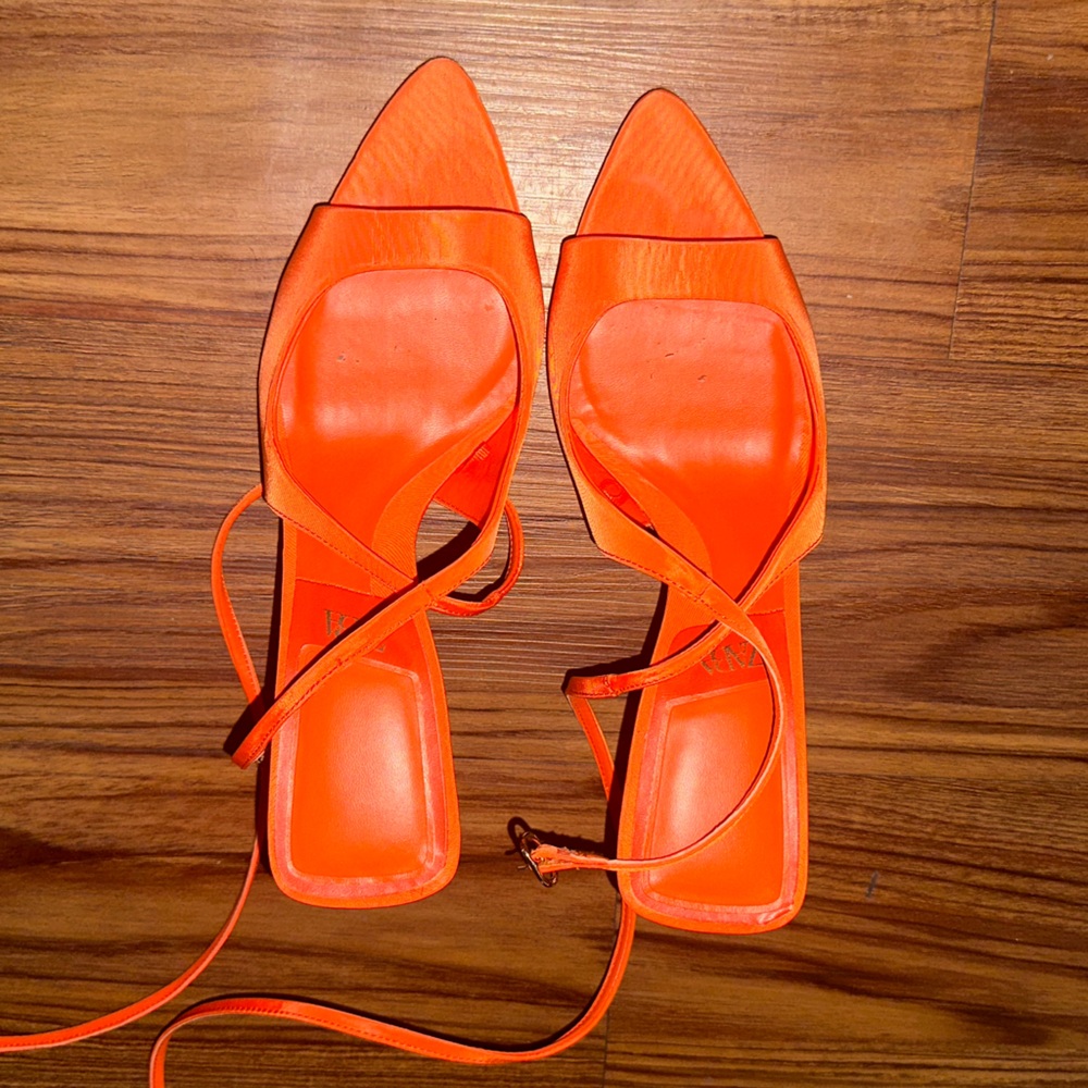 Orange peep toe sandals